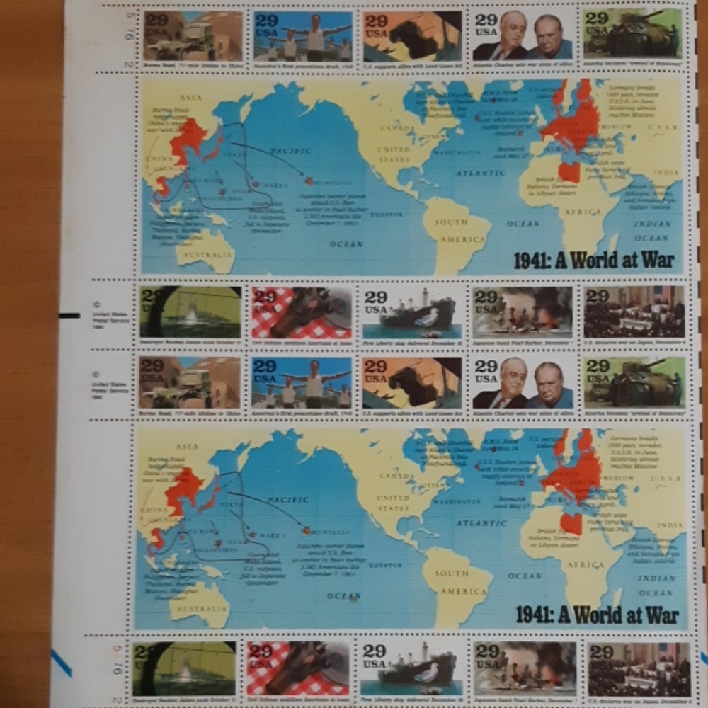 1990 Vintage US stamps Unused: 1941 A World at War